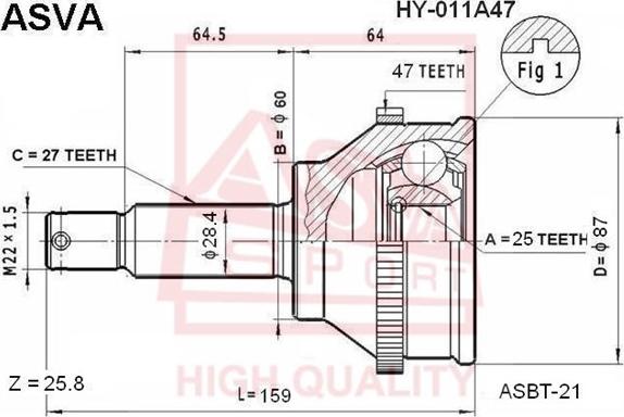 ASVA HY-011A47 - Šarnīru komplekts, Piedziņas vārpsta www.autospares.lv