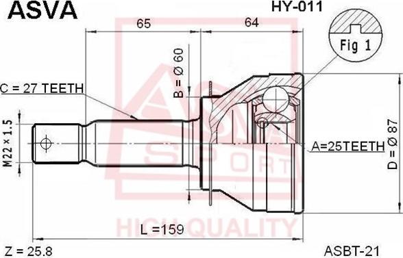 ASVA HY-011 - Šarnīru komplekts, Piedziņas vārpsta www.autospares.lv