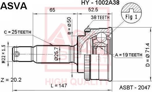 ASVA HY-1002A38 - Šarnīru komplekts, Piedziņas vārpsta www.autospares.lv