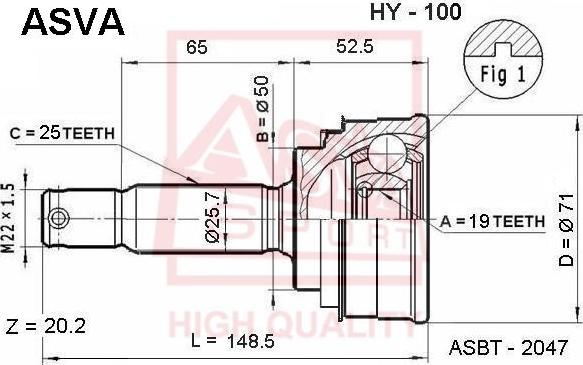 ASVA HY-100 - Šarnīru komplekts, Piedziņas vārpsta www.autospares.lv