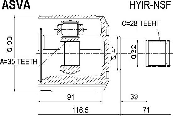 ASVA HYIR-NSF - Šarnīru komplekts, Piedziņas vārpsta www.autospares.lv