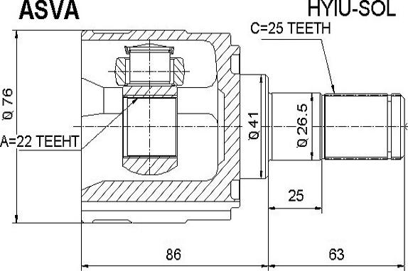 ASVA HYIU-SOL - Шарнирный комплект, ШРУС, приводной вал www.autospares.lv