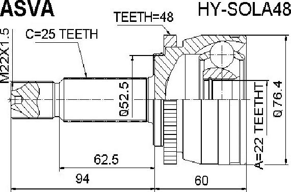 ASVA HY-SOLA48 - Шарнирный комплект, ШРУС, приводной вал www.autospares.lv