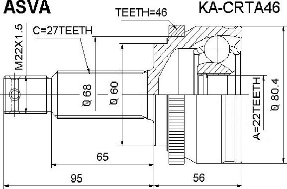 ASVA KA-CRTA46 - Шарнирный комплект, ШРУС, приводной вал www.autospares.lv