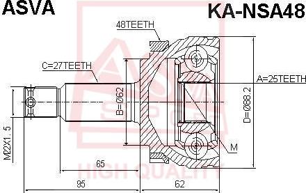 ASVA KA-NSA48 - Šarnīru komplekts, Piedziņas vārpsta www.autospares.lv