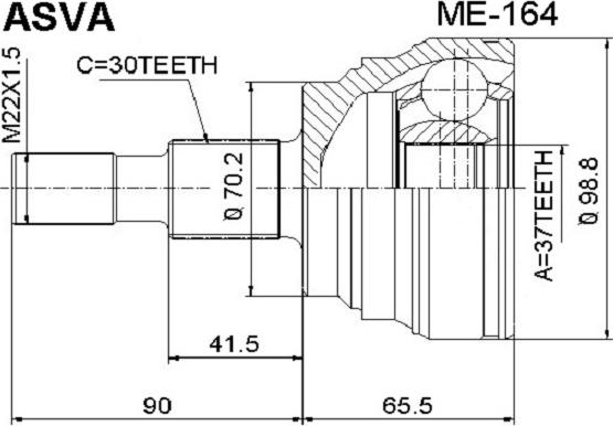 ASVA ME-164 - Šarnīru komplekts, Piedziņas vārpsta www.autospares.lv