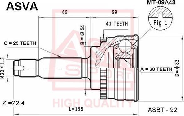 ASVA MT-09A43 - Šarnīru komplekts, Piedziņas vārpsta www.autospares.lv