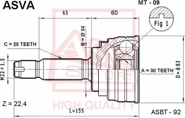 ASVA MT-09 - Šarnīru komplekts, Piedziņas vārpsta www.autospares.lv