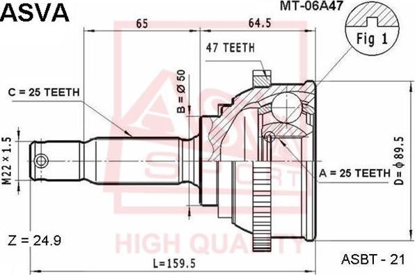 ASVA MT-06A47 - Šarnīru komplekts, Piedziņas vārpsta www.autospares.lv