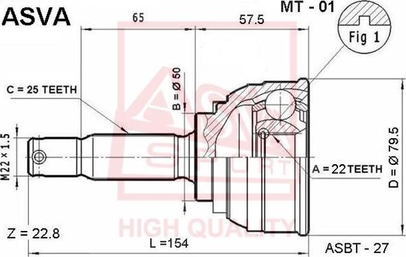 ASVA MT-01 - Šarnīru komplekts, Piedziņas vārpsta autospares.lv