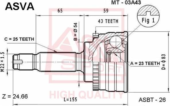 ASVA MT-03A43 - Šarnīru komplekts, Piedziņas vārpsta www.autospares.lv