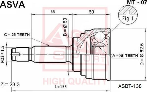 ASVA MT-07 - Šarnīru komplekts, Piedziņas vārpsta www.autospares.lv