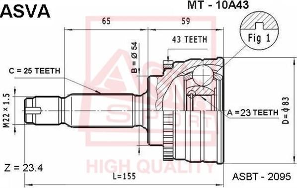 ASVA MT-10A43 - Šarnīru komplekts, Piedziņas vārpsta www.autospares.lv