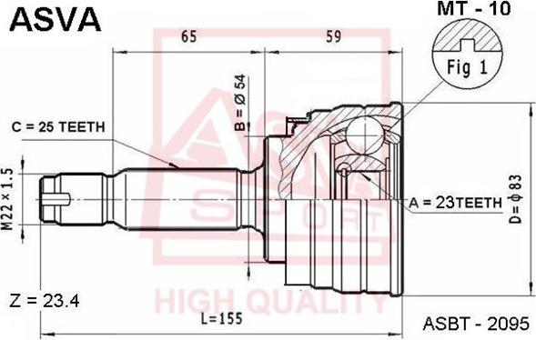 ASVA MT-10 - Šarnīru komplekts, Piedziņas vārpsta www.autospares.lv