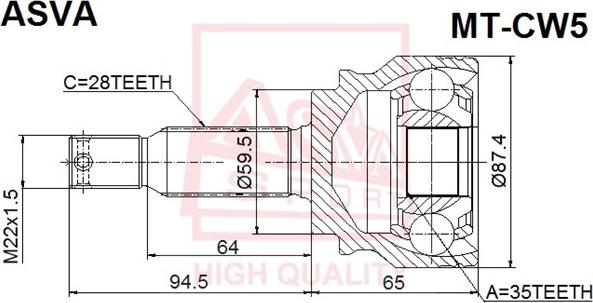 ASVA MT-CW5 - Šarnīru komplekts, Piedziņas vārpsta www.autospares.lv