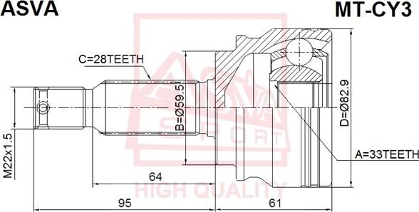 ASVA MT-CY3 - Šarnīru komplekts, Piedziņas vārpsta www.autospares.lv