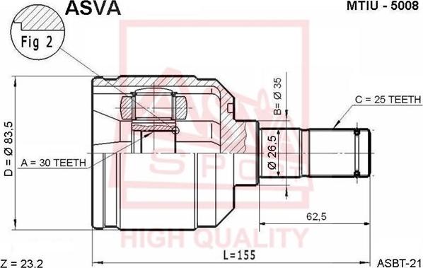 ASVA MTIU-5008 - Šarnīru komplekts, Piedziņas vārpsta www.autospares.lv