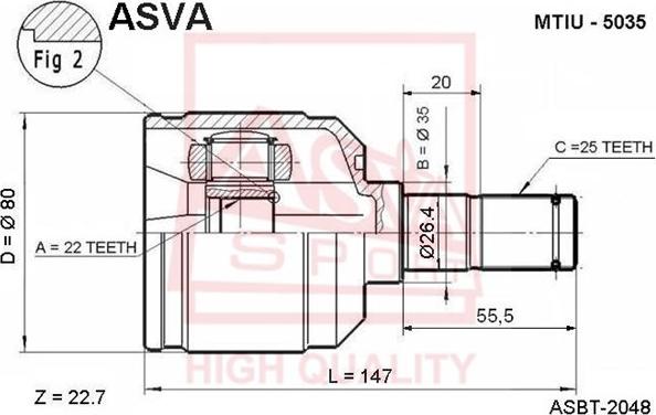 ASVA MTIU-5035 - Šarnīru komplekts, Piedziņas vārpsta www.autospares.lv