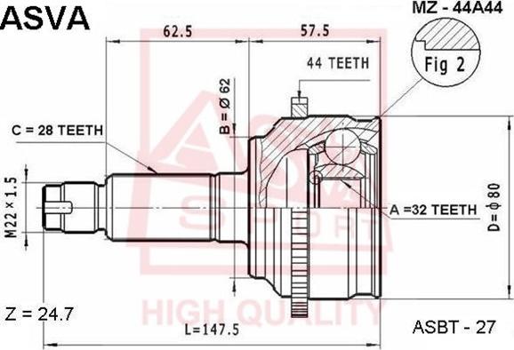 ASVA MZ-44A44 - Šarnīru komplekts, Piedziņas vārpsta www.autospares.lv