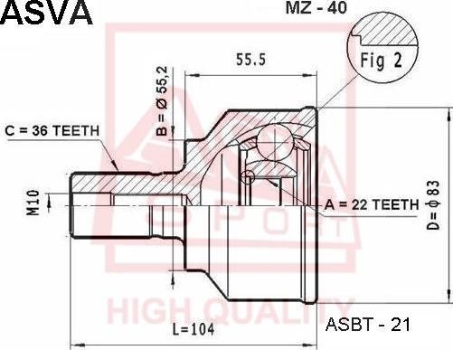 ASVA MZ-40 - Šarnīru komplekts, Piedziņas vārpsta www.autospares.lv