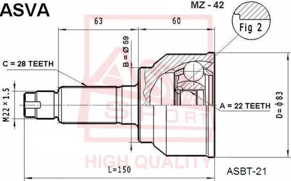 ASVA MZ-42 - Šarnīru komplekts, Piedziņas vārpsta www.autospares.lv