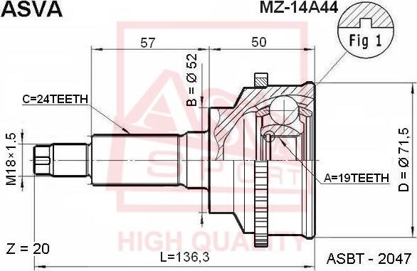 ASVA MZ-14A44 - Šarnīru komplekts, Piedziņas vārpsta autospares.lv