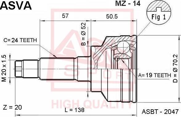 ASVA MZ-14 - Šarnīru komplekts, Piedziņas vārpsta www.autospares.lv