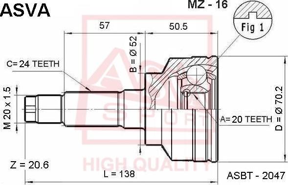 ASVA MZ-16 - Šarnīru komplekts, Piedziņas vārpsta www.autospares.lv