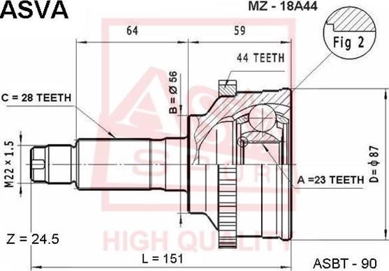 ASVA MZ-18A44 - Šarnīru komplekts, Piedziņas vārpsta www.autospares.lv