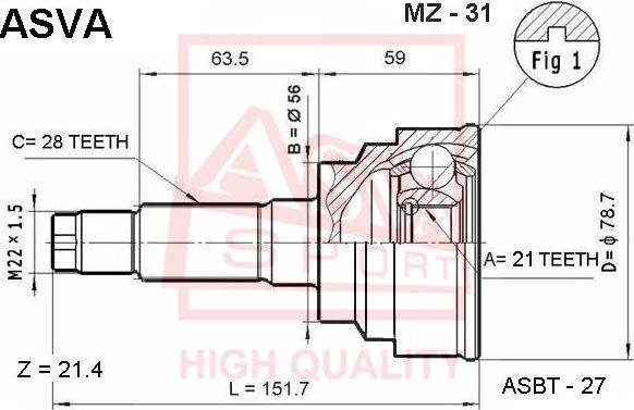 ASVA MZ-31 - Šarnīru komplekts, Piedziņas vārpsta www.autospares.lv