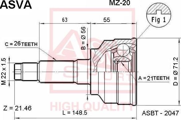 ASVA MZ-20 - Šarnīru komplekts, Piedziņas vārpsta www.autospares.lv