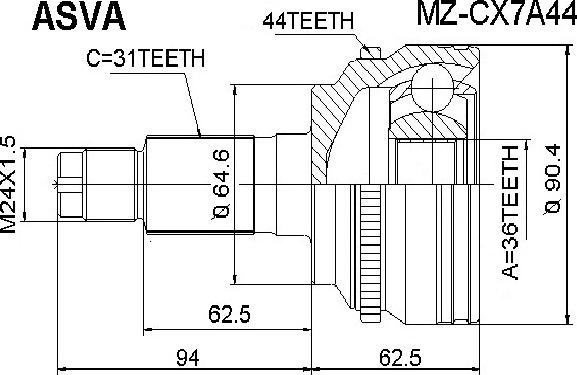 ASVA MZ-CX7A44 - Šarnīru komplekts, Piedziņas vārpsta www.autospares.lv