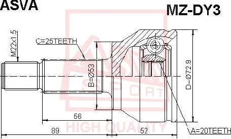 ASVA MZ-DY3 - Šarnīru komplekts, Piedziņas vārpsta www.autospares.lv