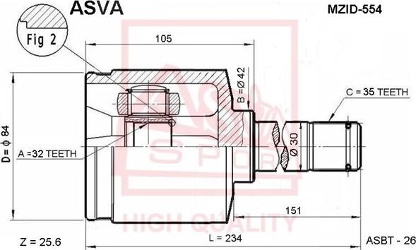 ASVA MZID-554 - Šarnīru komplekts, Piedziņas vārpsta www.autospares.lv