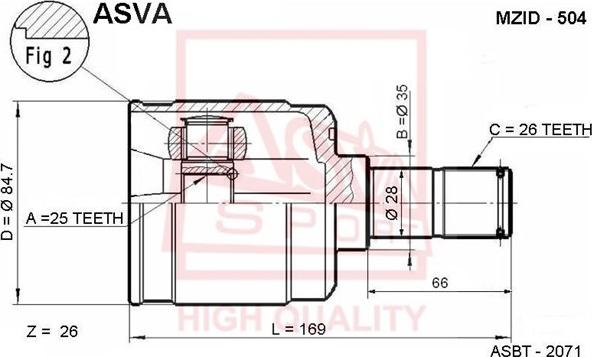 ASVA MZID-504 - Šarnīru komplekts, Piedziņas vārpsta www.autospares.lv