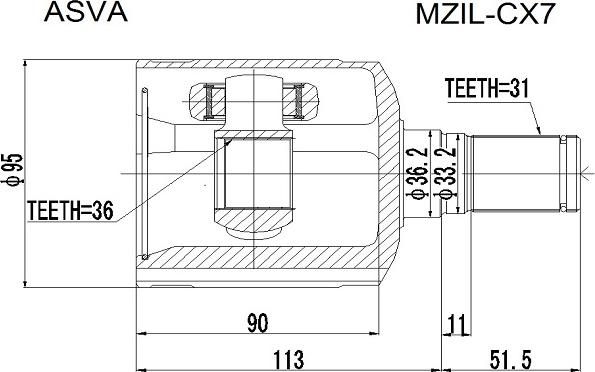 ASVA MZIL-CX7 - Šarnīru komplekts, Piedziņas vārpsta www.autospares.lv