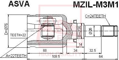 ASVA MZIL-M3M1 - Šarnīru komplekts, Piedziņas vārpsta www.autospares.lv