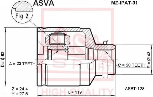 ASVA MZ-IPAT-01 - Šarnīru komplekts, Piedziņas vārpsta www.autospares.lv