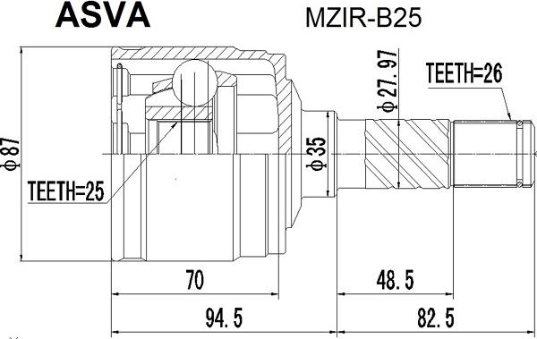 ASVA MZIR-B25 - Joint Kit, drive shaft www.autospares.lv