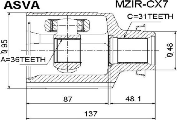 ASVA MZIR-CX7 - Šarnīru komplekts, Piedziņas vārpsta www.autospares.lv