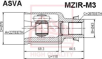 ASVA MZIR-M3 - Šarnīru komplekts, Piedziņas vārpsta www.autospares.lv