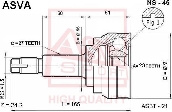 ASVA NS-45 - Šarnīru komplekts, Piedziņas vārpsta www.autospares.lv