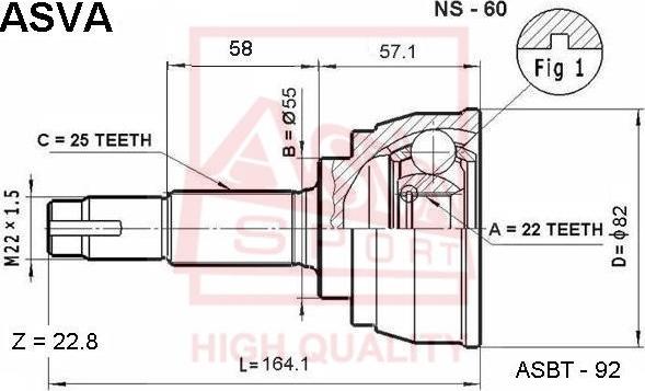 ASVA NS-60 - Šarnīru komplekts, Piedziņas vārpsta autospares.lv