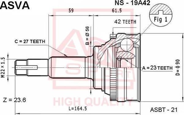 ASVA NS-19A42 - Šarnīru komplekts, Piedziņas vārpsta www.autospares.lv