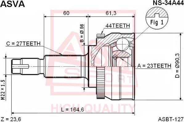 ASVA NS-34A44 - Šarnīru komplekts, Piedziņas vārpsta www.autospares.lv