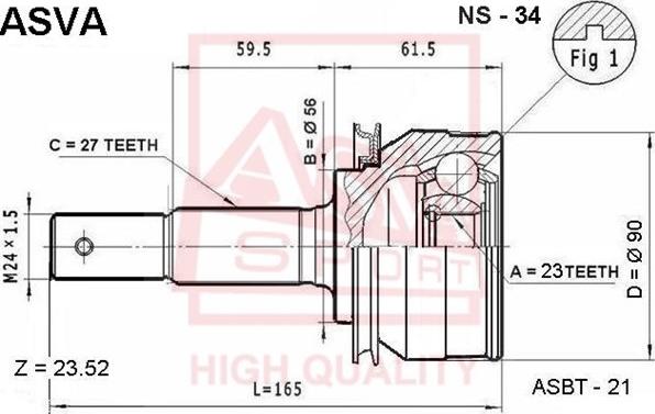 ASVA NS-34 - Šarnīru komplekts, Piedziņas vārpsta www.autospares.lv