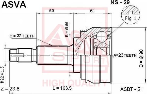 ASVA NS-29 - Šarnīru komplekts, Piedziņas vārpsta www.autospares.lv