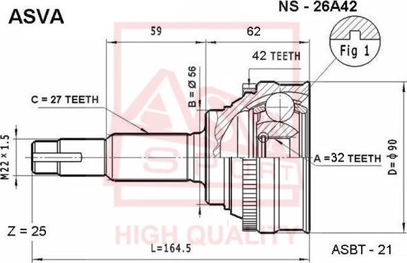 ASVA NS-26A42 - Šarnīru komplekts, Piedziņas vārpsta autospares.lv