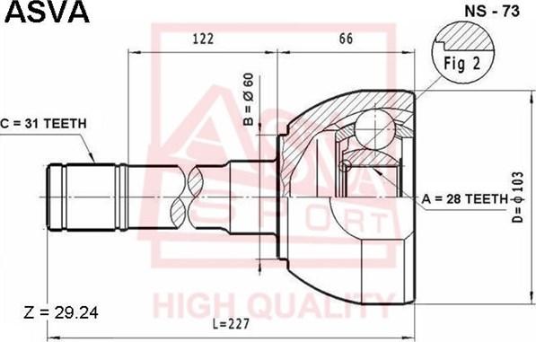 ASVA NS-73 - Šarnīru komplekts, Piedziņas vārpsta www.autospares.lv