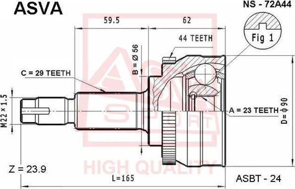 ASVA NS-72A44 - Šarnīru komplekts, Piedziņas vārpsta www.autospares.lv